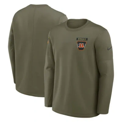 Nike Olive Cincinnati Bengals 2025 Salute To Service Sideline Coaches Therma-fit Long Sleeve Shirt In Green