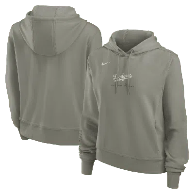 Nike Olive Los Angeles Dodgers One Tri-blend Dri-fit Hoodie In Gray