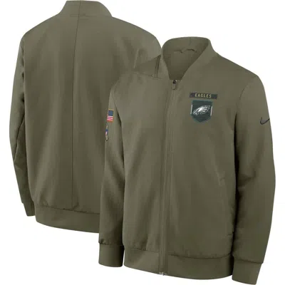 Nike Olive Philadelphia Eagles 2025 Salute To Service Sideline Full-zip Bomber Jacket In Green