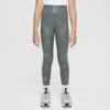 Nike One Big Kids' (girls') Dri-fit High-waisted Leggings In Vintage Green/metallic Silver