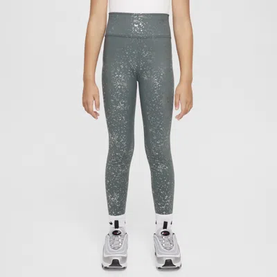 Nike One Big Kids' (girls') Dri-fit High-waisted Leggings In Vintage Green/metallic Silver