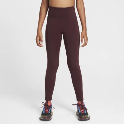 Nike One Big Kids' (girls') Dri-fit High-waisted Leggings In Red