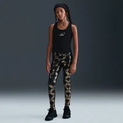 Nike One Big Kids' (girls') Dri-fit Printed Leggings In Black