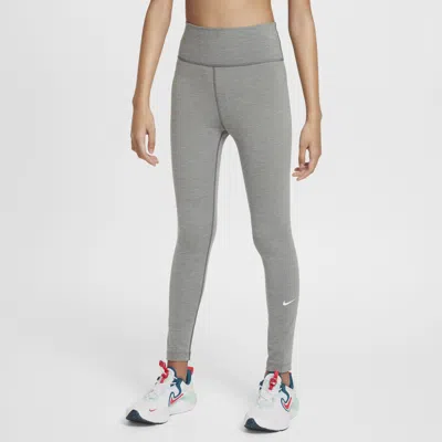 Nike Kids' Big Girls One Dri-fit High-waisted Leggings With Pockets In Smkgry,whi