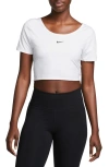 Nike One Classic Dri-fit Twist Short Sleeve Top In White/ Black