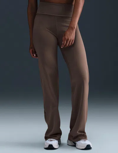 Nike One Dri-fit Fold-over Pants In Brown