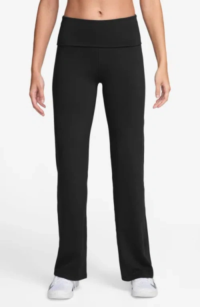 Nike One Dri-fit High-waisted Fold-over Pants In Black