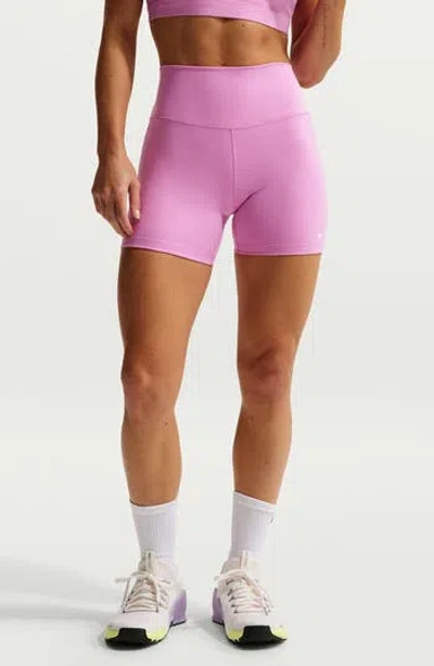 Nike One Elemental Dri-fit High Waist Bike Shorts In Pink
