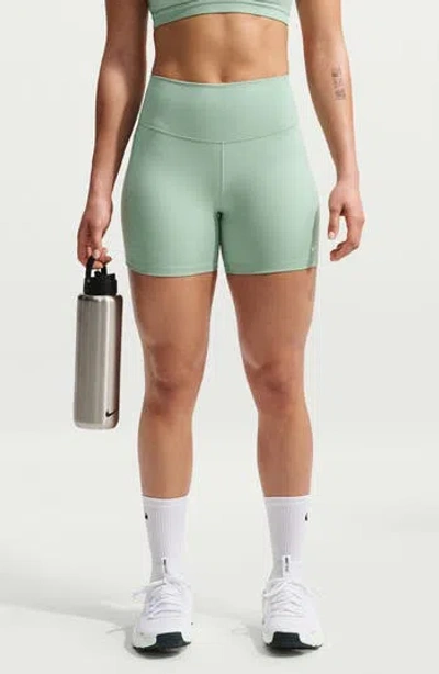 Nike One Elemental Dri-fit High Waist Bike Shorts In Steam/ White