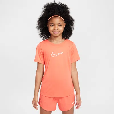 Nike One Fitted Big Kids' (girls') Dri-fit Short-sleeve Top In Orange