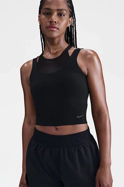 Nike One Fitted Dri-fit Cropped Layered Tank Top In Black, Women's At Urban Outfitters