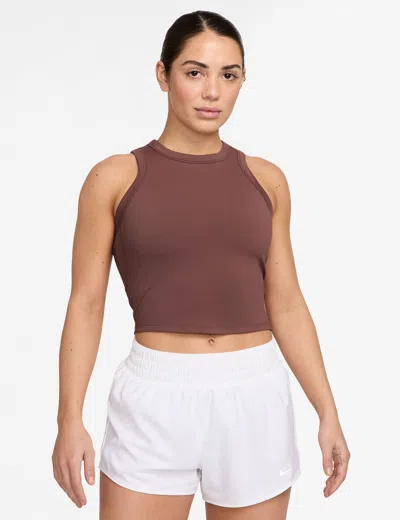 Nike One Fitted Dri-fit Cropped Tank Top In Brown