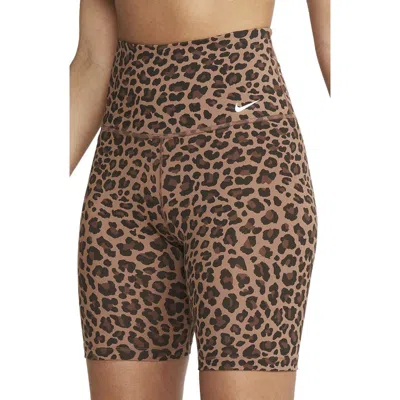 Nike One High Waist Bike Shorts In Archaeo Brown/white