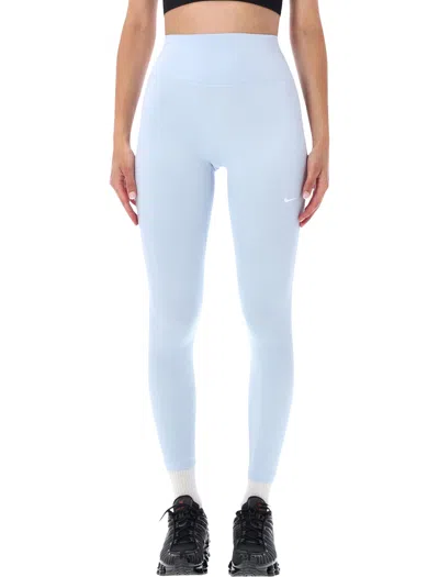 Nike One High-waisted Seamless Front 7/8 Leggings With Dri-fit Back Pocket In Hidrogen Blue