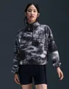 Nike Women's One Therma-fit Oversized 1/2-zip Fleece Printed Top (plus Size) In Black