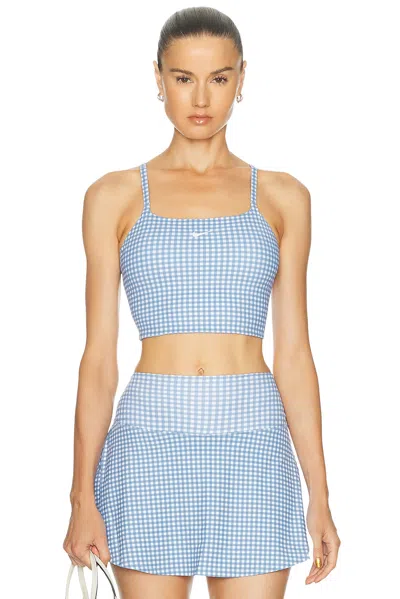 Nike One Padded Gingham Sports Bra In Work Blue & White
