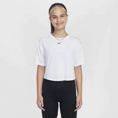 Nike One Relaxed Big Kids' (girls') Dri-fit Short-sleeve Top In White