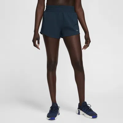 Nike One Shorts Women's Armory Navy 3" Dri-fit Mid Rise Brief-lined Dsgl1140 In Blue