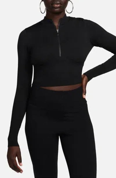Nike Open Back Crop Sweater In Black/black