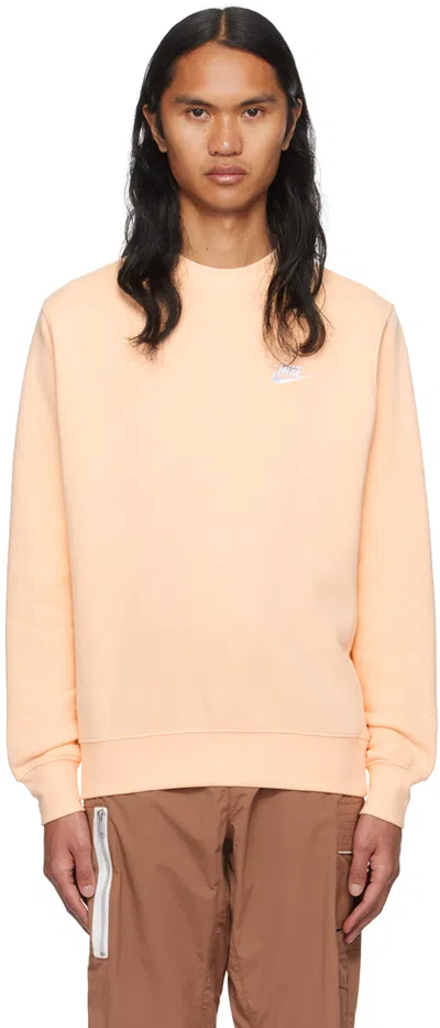 Nike Orange Crewneck Sweatshirt In Ice Peach/white
