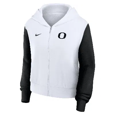 Nike Oregon Athletic Prep Colorblocked Script Womenâs  Women's College Full-zip Hoodie In White