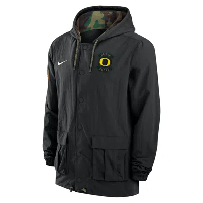 Nike Oregon  Men's Full-snap Hooded Military Jacket In Black