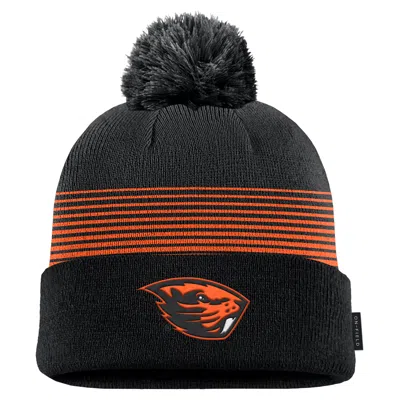 Nike Oregon State Sideline Peak  Unisex College Cuffed Pom Beanie In Black