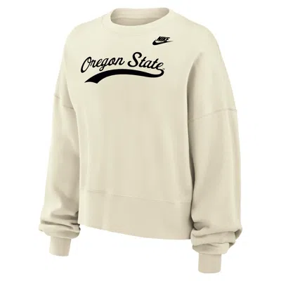 Nike Oregon State  Women's College Phoenix Fleece Crew-neck Sweatshirt In White