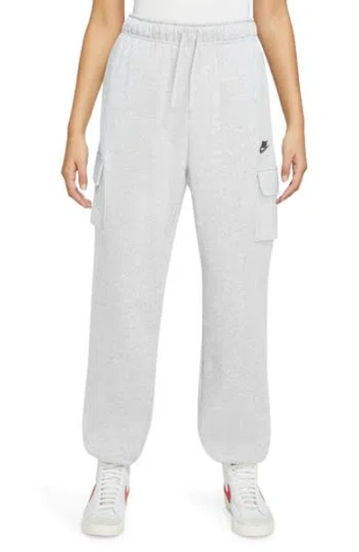 Nike Oversize Fleece Cargo Sweatpants In Birch Heather/ Black