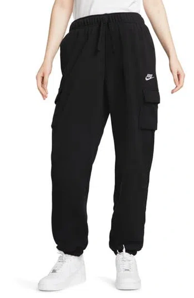 Nike Oversize Fleece Cargo Sweatpants In Black/white