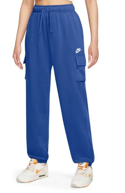 Nike Oversize Fleece Cargo Sweatpants In Game Royal/white