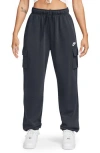 Nike Oversize Fleece Cargo Sweatpants In Obsidian/white