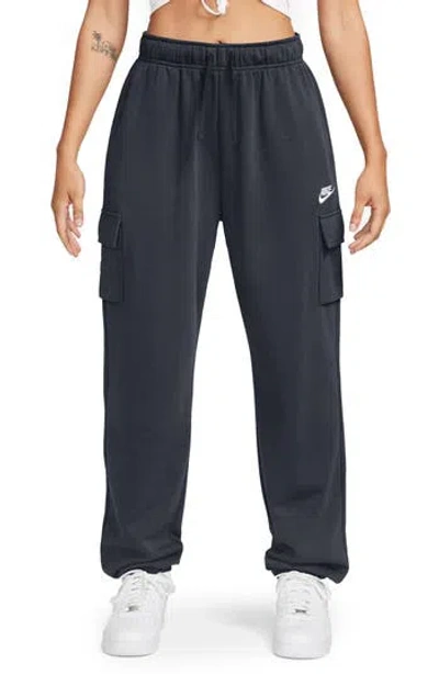 Nike Oversize Fleece Cargo Sweatpants In Obsidian/white