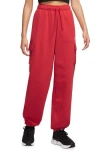 Nike Oversize Fleece Cargo Sweatpants In University Red/white