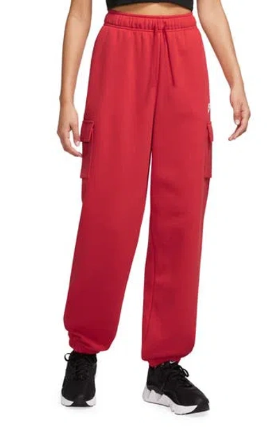 Nike Oversize Fleece Cargo Sweatpants In University Red/white