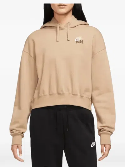 Nike Oversized Cropped Pullover Hoodie In Neutral