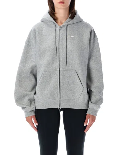 Nike Oversized Fleece Zip Hoodie In Gray