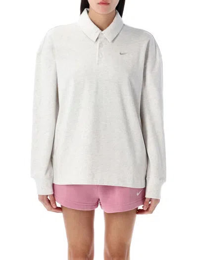Nike Long Sleeve Polo Collar Top In Gray