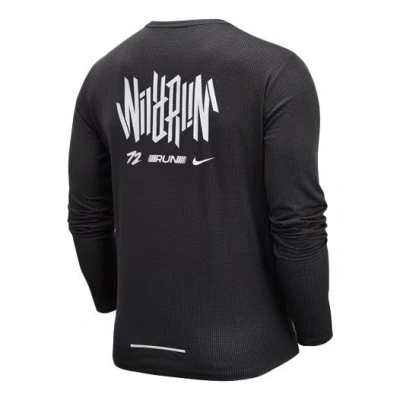 Nike Pacer Wild Run Printing Quick Dry Knit Round Neck Running Sports Long Sleeves Black