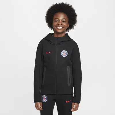 Nike Paris Saint-germain Tech Fleece Big Kids' (boys')  Soccer Full-zip Hoodie In Black