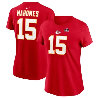 Nike Patrick Mahomes Red Kansas City Chiefs Super Bowl Lviii Patch Player Name & Number T-shirt