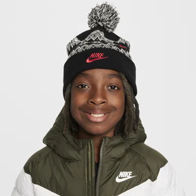Nike Big Kids Peak Pom Beanie In Black,unvr