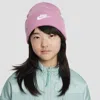 Nike Big Kids Peak Logo Embroidered Ribbed-knit Beanie In Pink