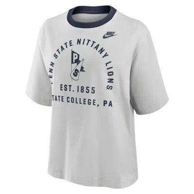 Nike Penn State Legacy Arch Script Boxy  Women's College T-shirt In Gray