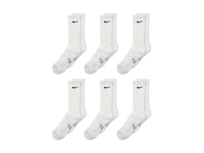 Nike Performance Cushioned Dri-fittm Crew Training Socks 6-pair Pack (little Kid/big Kid) Kids Shoes Whit In White
