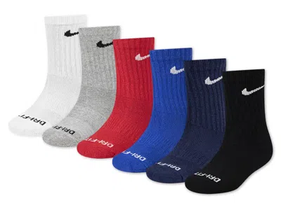 Nike Performance Kids' Crew Socks 6 Pack In Black/white