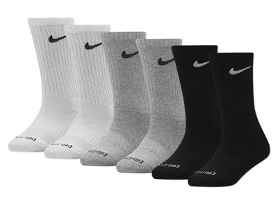 Nike Performance Kids' Crew Socks 6 Pack In White/grey/black