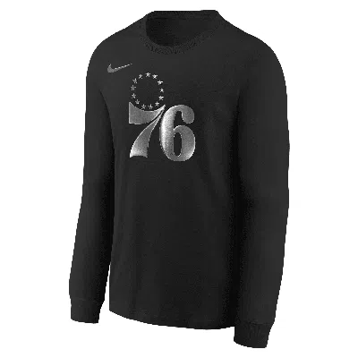 Nike Philadelphia 76ers Courtside Big Kids'  Nba Boxy Long-sleeve T-shirt In Black