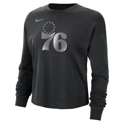 Nike Philadelphia 76ers Courtside  Women's Nba Shine Boxy Long-sleeve T-shirt In Black
