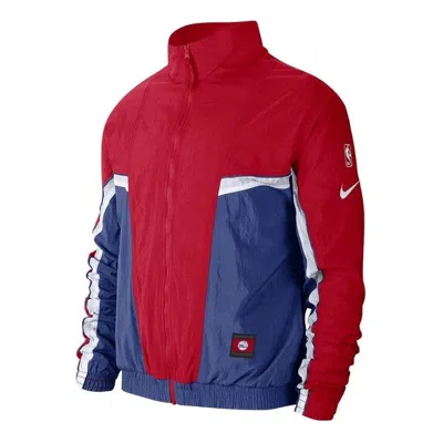 Nike Philadelphia 76ers Sports Cardigan Loose Colorblock Logo Alphabet Jacket Colorblock In Red